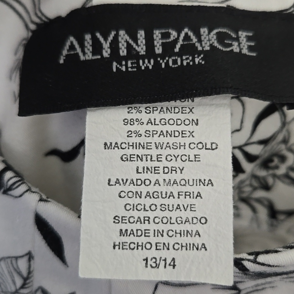 Alyn Paige Floral Black and White Dress 13/14 Belt & Zipper Back - Picture 2 of 4